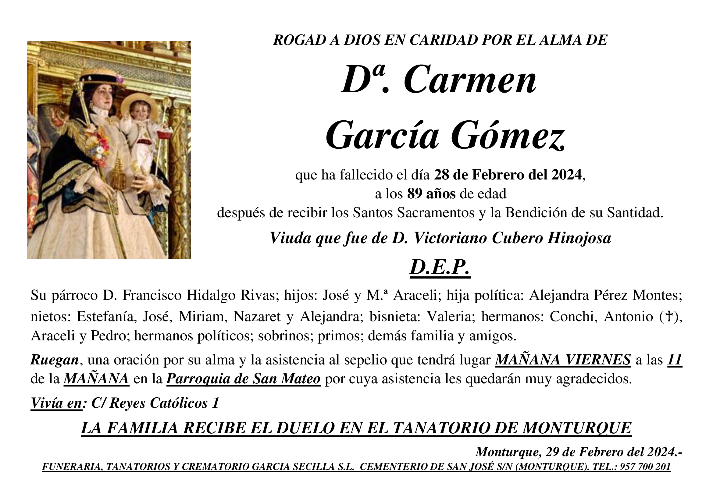 SEPELIO DE Dª CARMEN GARCIA GOMEZ