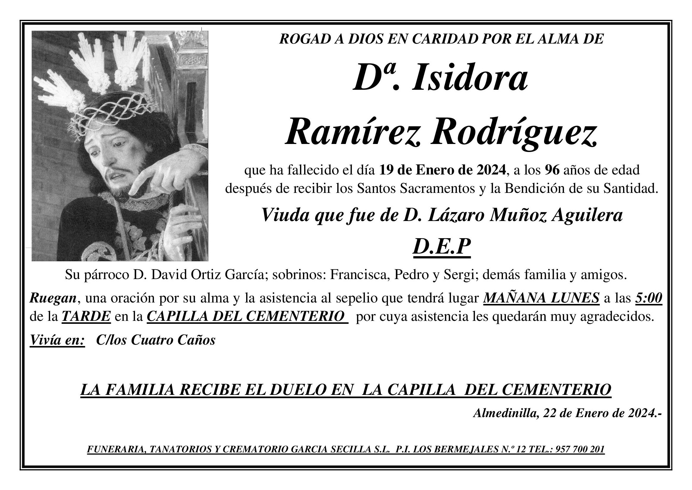 SEPELIO DE Dª. ISIDORA RAMIREZ RODRIGUEZ