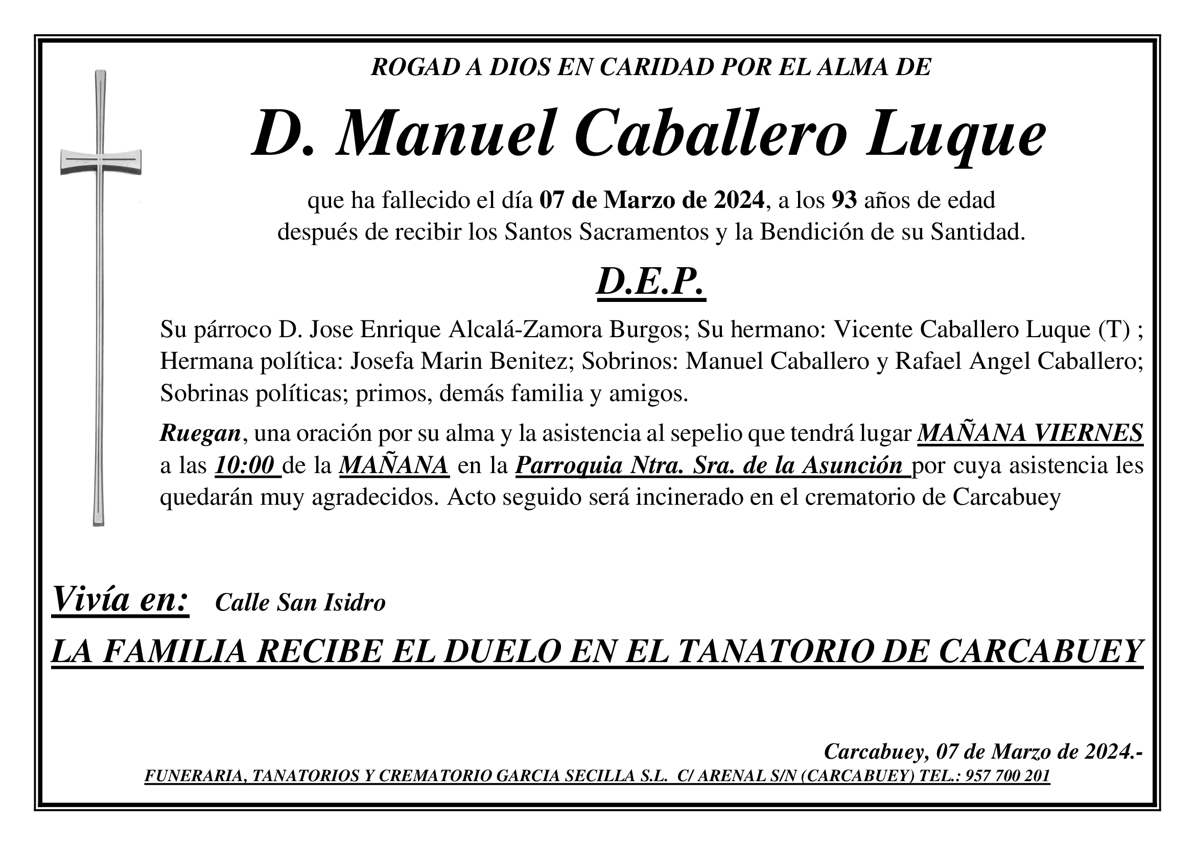 SEPELIO DE D.MANUEL CABALLERO LUQUE