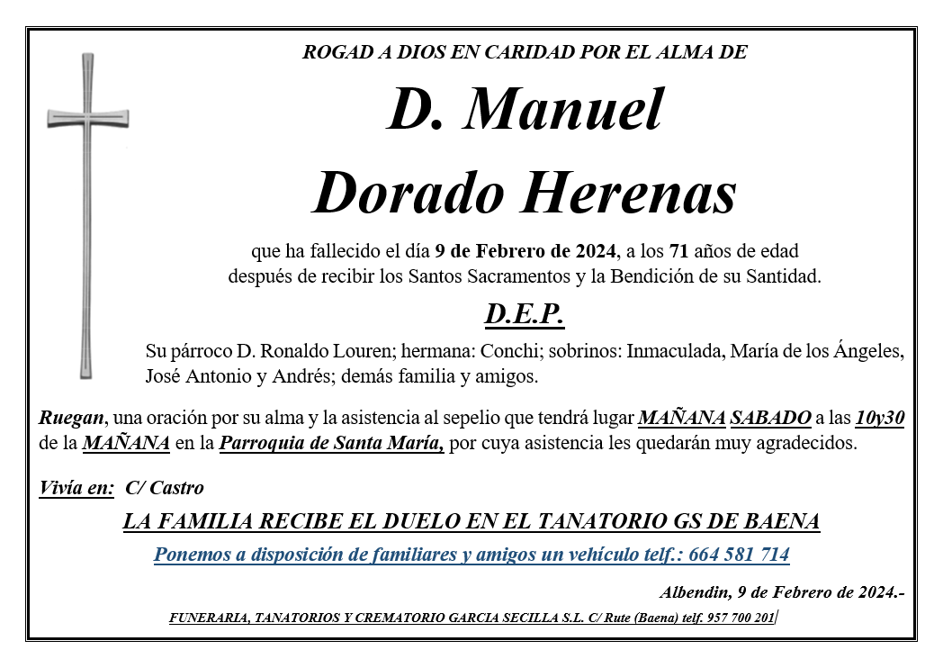SEPELIO DE D. MANUEL DORADO HERENAS