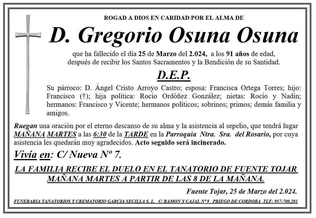 SEPELIO DE D GREGORIO OSUNA OSUNA